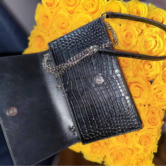 YSL Crocodile Kate Bag Black Croc-Embossed Tassel Clutch Chain Strap - Picture 6 of 7